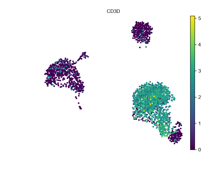 CD3D 在 PBMC UMAP 中的表达
