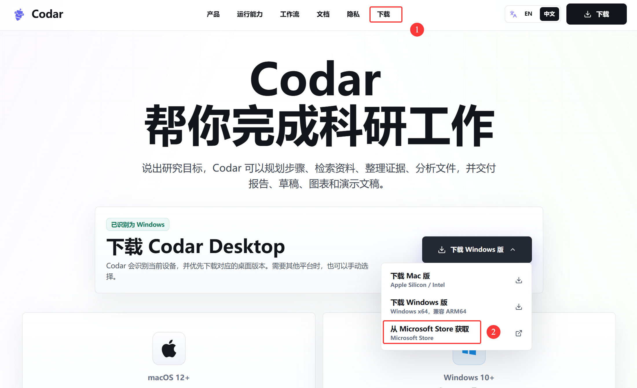 从 Codar 官网进入 Microsoft Store